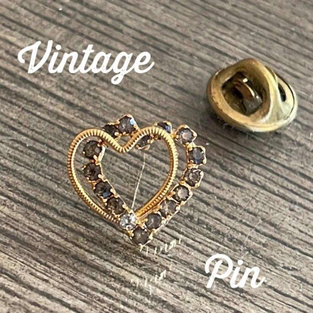 Vintage Interlocking Heart Grey Rhinestone Pin
